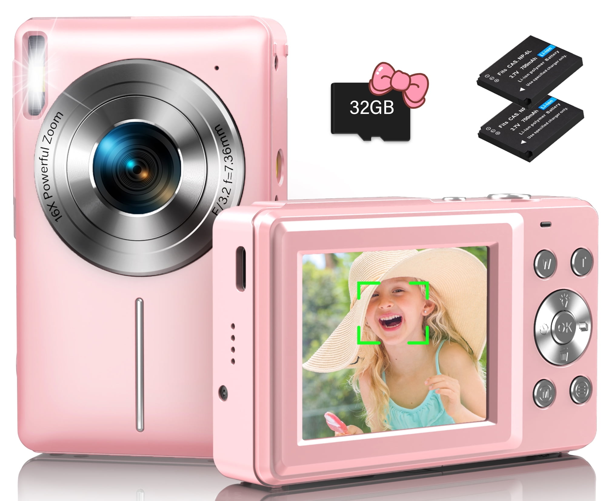 Pocket Mini Digital Camera 1080P, 44MP, 32GB Card, Vintage