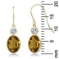 thumbnail image 2 of Gem Stone King 14K Yellow Gold Whiskey Quartz and White Topaz Hook French Fish Ear Wire Dangle Earrings for Women (2.58 Cttw, Gemstone, Oval 8X6MM, Round 3MM), 2 of 3