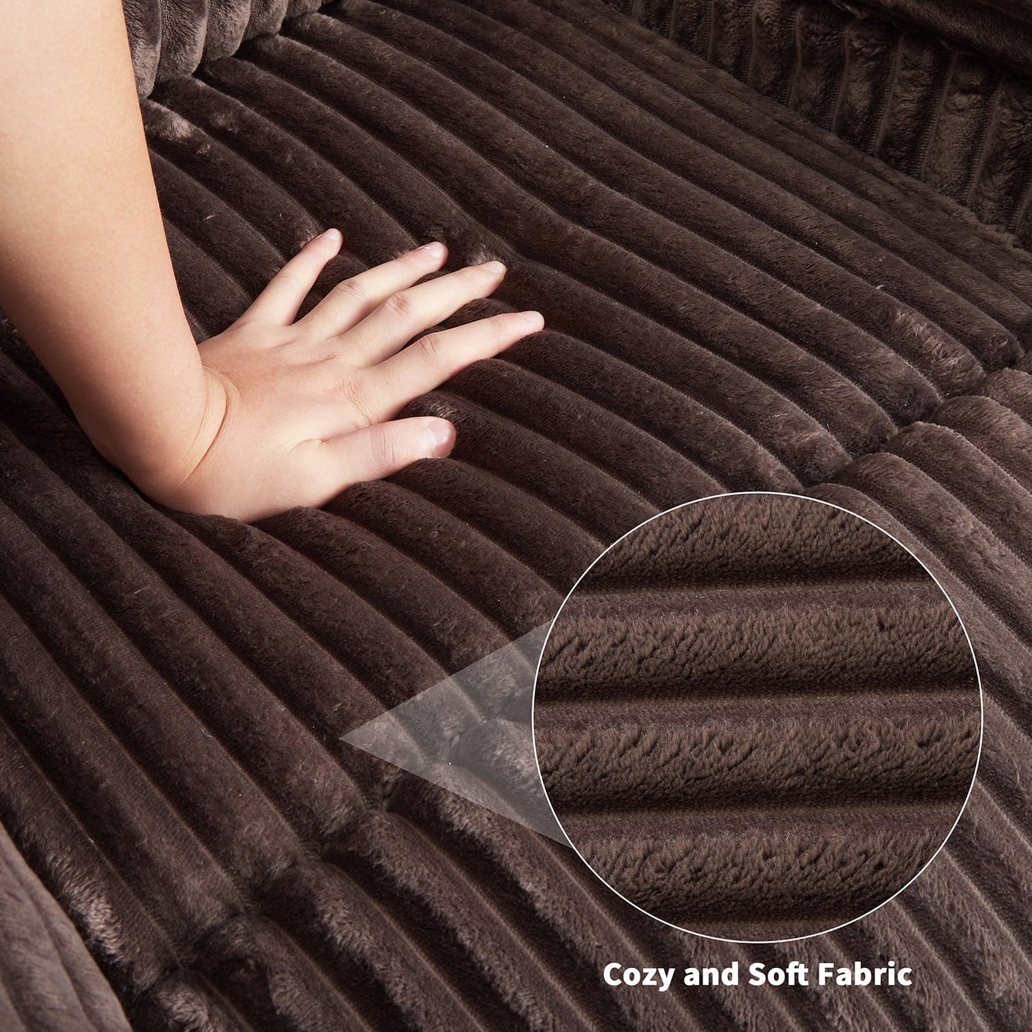 Tzou Adult Polyester Solid Color Stripes Living Room Stain Resistant Recliners with Arm Pads, Brown