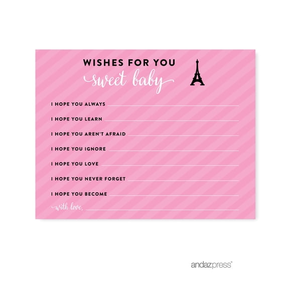 Koyal Wholesale Paris Bonjour Bebe Girl Baby Shower Wishes for Baby Cards, 20-Pack