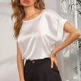 thumbnail image 5 of Women's Summer Dressy Casual Short Sleeve Shirts Crewneck Silk Satin Business Office Work Blouse Tops Fashion Tshirts S-2XL, 5 of 6
