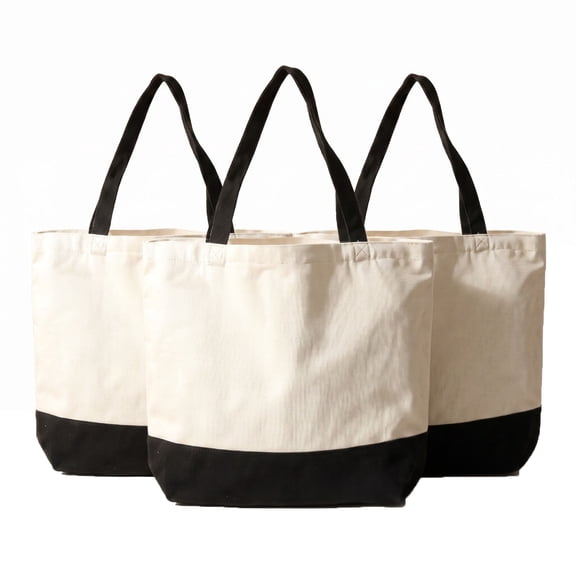AVDDVZAR 3 Pack Canvas Tote Bag with Inner Pocket, Reusable Grocery Shopping Bag, Lightweight Fashion Daily Tote