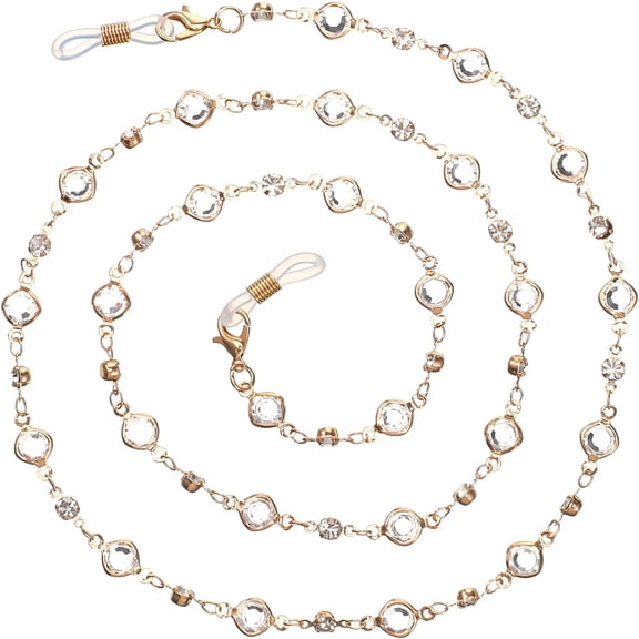 GJX Gold Crystal Beaded Eyeglasses Chain for Women - 28.7" Rhinestone Sunglass Holder Strap & Neck Cord, Elegant Glasses Accessory