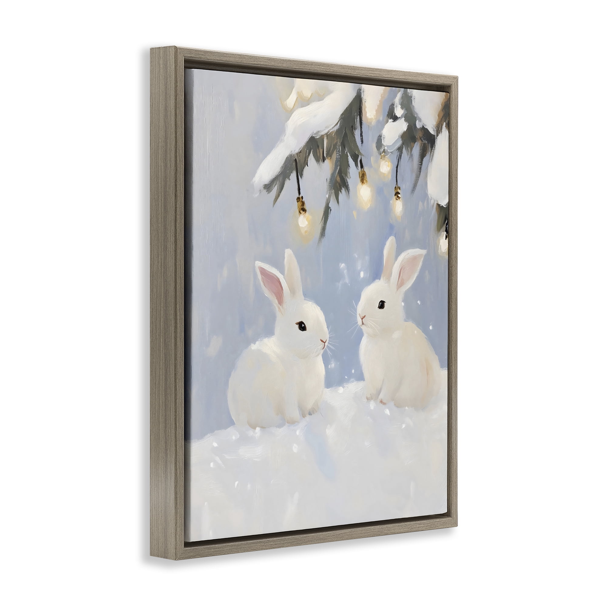 Stupell Industries Winter Bunnies Under Twinkling Lights Brown Framed Floater Canvas Wall Art, design by The Prints Vibe