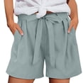 thumbnail image 2 of Sentmoon Linen Shorts with Pockets Solid Color Summer Womens Running Shorts High Elastic Waist Relaxed Fit Plus Size Shorts Beach Day Essentials Active for Lounge and Comfort Gray M, 2 of 8