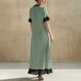 thumbnail image 6 of GUACER V-Neck Maxi Dress for Women Cotton Linen Casual Short Sleeve Contrast Trim Boho Long Dresses with Ruffle Hem, 6 of 7