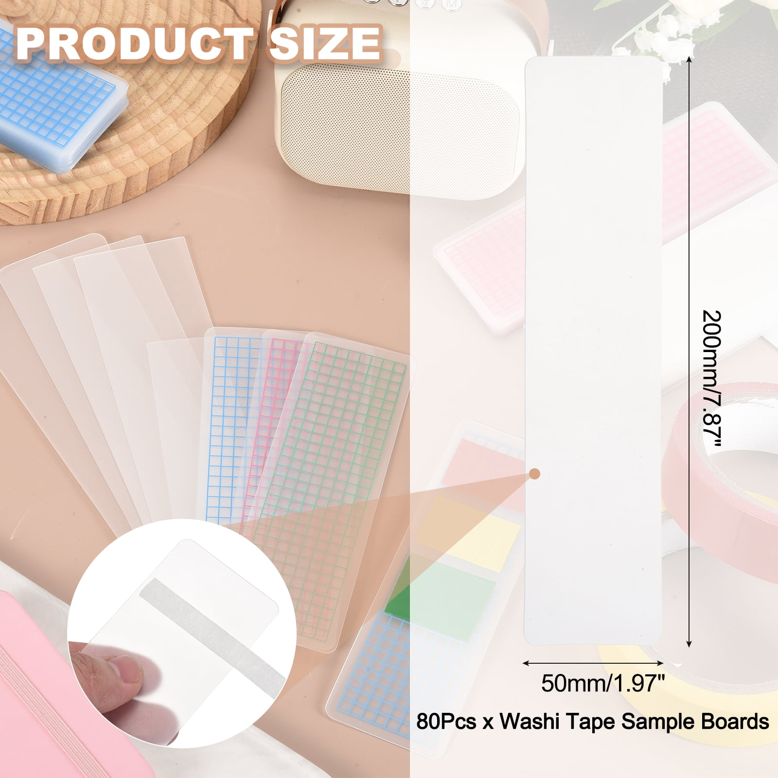 80Pcs Washi Tape Cards, 7.9 x 2 Inch Washi Tape Boards Storage Organizer Sample Board for Scrapbooking Travel Journal Home Office Supplies DIY Crafts, Blank