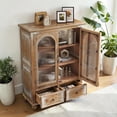 thumbnail image 2 of Tcbosik Kitchen Storage Cabinet, Modern Farmhouse Buffet Cabinet with 2 Drawers and 2 Glass Doors, 34.6" Coffee Bar Cabinet with Adjustable Shelves, Sideboard for Dining Room, Antique Brown & White, 2 of 8