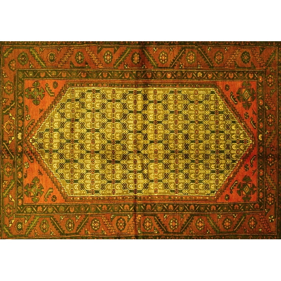 Ahgly Company Machine Washable Indoor Rectangle Persian Yellow Traditional Area Rugs, 2' x 3'