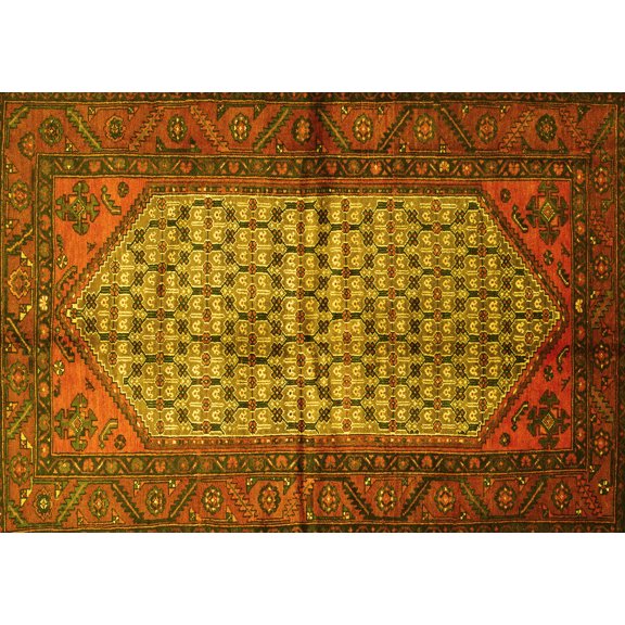 Ahgly Company Machine Washable Indoor Rectangle Persian Yellow Traditional Area Rugs, 5' x 7'