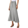 thumbnail image 4 of INSPIRE CHIC Women's Casual Elastic Waist Drawstring Stretchy Flare A-Line Long Skirt S Grey, 4 of 6