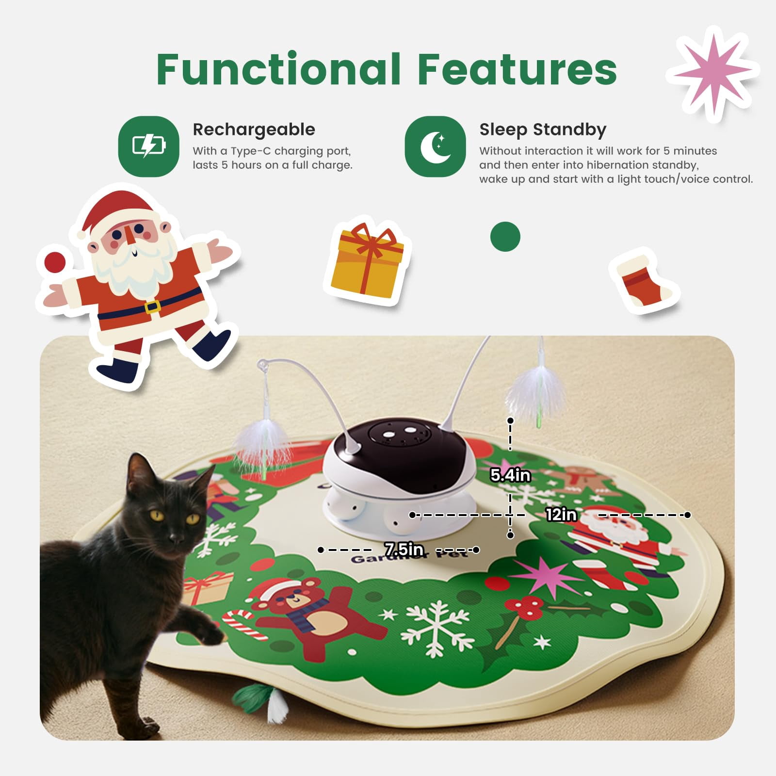 Interactive 5in1 Cat Toys Chargeable Moving Pointer Track Ball And Seek Real Bird Sing Touch/sound Activated Kitten Exercise For Indoor Bored Cats  600mah