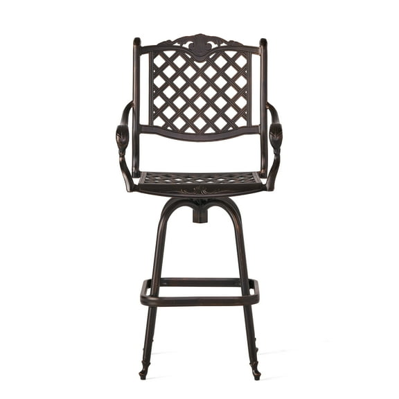 Reed Cast Aluminum Outdoor Bar Stool, Shiny Copper