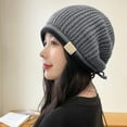 thumbnail image 6 of GHSOHS Hats Silk Bonnet Beanie Cowboy Hat Women Casual Drawstring Knitted Pile Hat Fall Winter Large Head Circumference Show Face Small Wool Pullover Hat Wrapped Head Cold Hat Grey Berets, 6 of 8