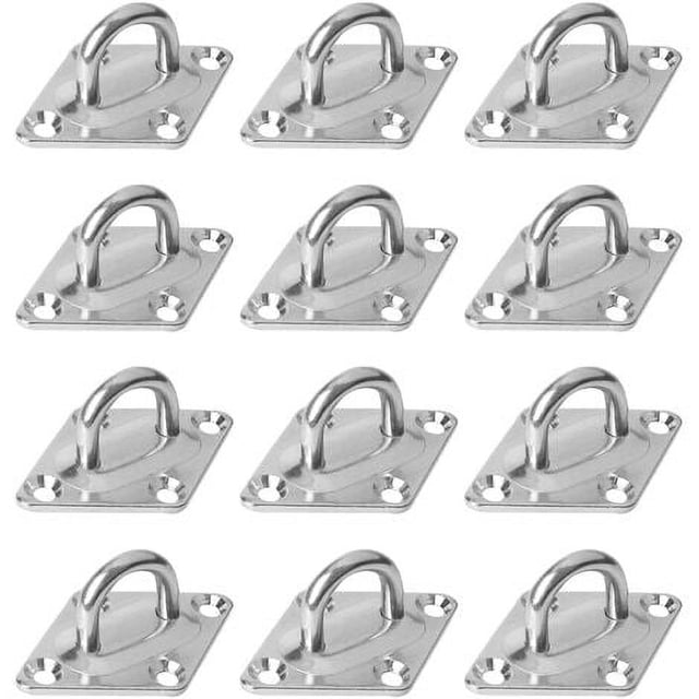 Placa de ojal de acero inoxidable M5 (12 piezas), gancho de techo de acero inoxidable, ganchos de pared en forma de U para barco, yoga, correa de entrenamiento, columpio, hamaca