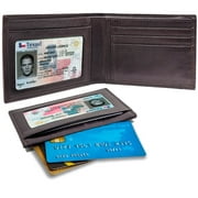 Mens Extra Capacity Slimfold RFID Wallet Genuine Leather Back Pocket with Credit Card Case Wallet for Men, Brown