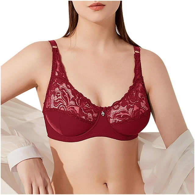 Fankiway Women'S Large Lace Button Lace with Steel Rings Gathered Comfortable and Breathable Underwear Daily Bra Bras for Women Plus Size Womens Bras Clearance