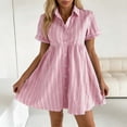 thumbnail image 2 of Womens Striped Mini Shirt Dress Short Sleeve Button Front Turn Down Collar Relaxed Fit Knit Casual Dress Red M, 2 of 4