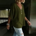 thumbnail image 3 of ZGRBOU Cotton Linen Shirts for Women Fasion V Neck Ruffled Half Sleeve Tops Summer Casual Loose Comfy Blouses, 3 of 6
