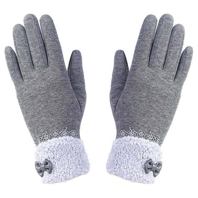 1 Pair Touch Screen Winter screen gloves Gloves Women Girls Outdoor Riding Hand Warmer Flower Fuzzy Ball Mittens