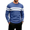 thumbnail image 2 of Men Sweaters Striped Crew Neck Long Sleeve Loose Fit Soft Cozy Lightweight Pullover Sweater Tops Warm Fall Winter Basic Knitwear, 2 of 7