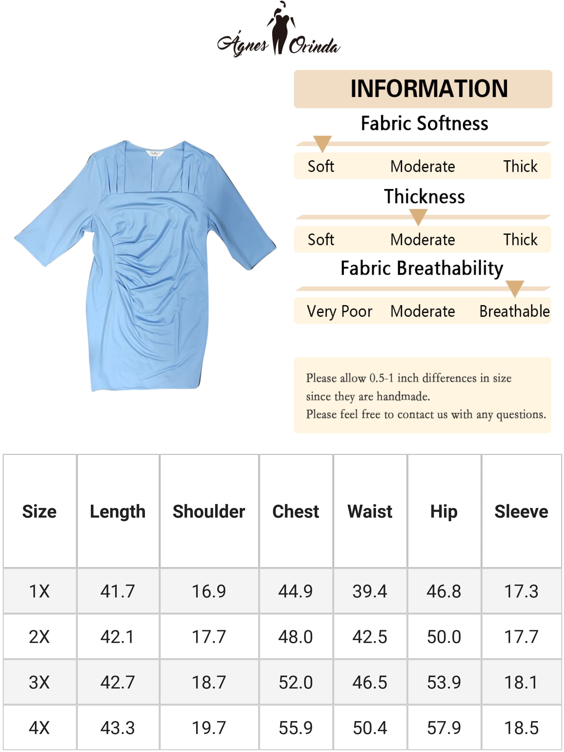 Unique Bargains Women's Plus Size Square Neck Pleated Front Sheath Dresses 1X Blue