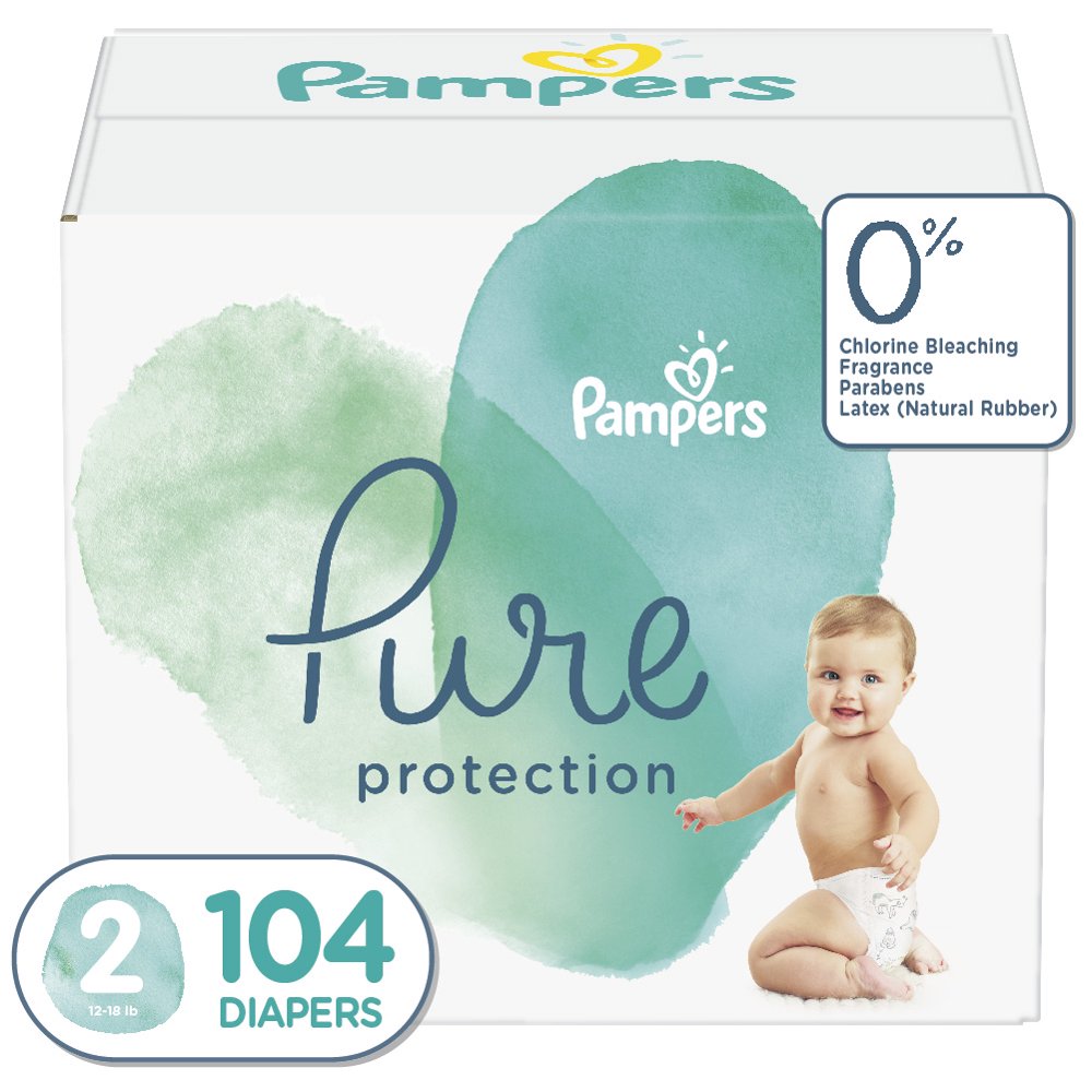 Pampers Pure Protection Natural Diapers, Size 2, 104 ct