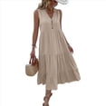 thumbnail image 1 of Vestido de Verano Sin Mangas, Holgado, Informal, con Escote en V, con y Bolsillos para Cruceros en la Playa, Color Caqui XL, 1 of 10