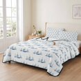 thumbnail image 2 of Quilts Full Size Bedding Set, Nautical Sailboats Lightweight Quilted Comforter, Steel Blue Coastal Minimalist Beige Soft Reversible Bedspread Coverlet with Pillow Covers for All Season, 78" x 90", 2 of 9