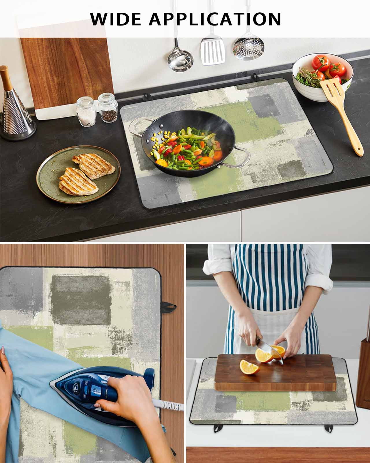 nqOlkjepod Large Induction Cooktop Protector Mat 36"x21", Sage Green Ombre Stove Top Covers for Electric Stove, Retro Abstract Mottled Geometric Stove Burner Cover Mats, Glass Top Stove Cover