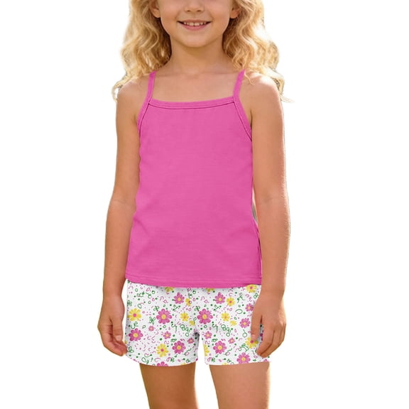 Yongwang Girls Summer Clothes 2 Piece Cute Outfits Tank Top and Floral Print Shorts Sets Casual Breathable Vacation Outfit