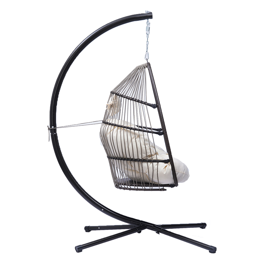 Hanging Chair with Stand, Outdoor Patio Wicker Hanging Egg Chairs, UV Resistant Hammock Chair with Comfortable Beige Cushion, Durable Indoor Swing Chair for Bedroom, Garden, Backyard, 350lbs, L3955 - image 4 of 7