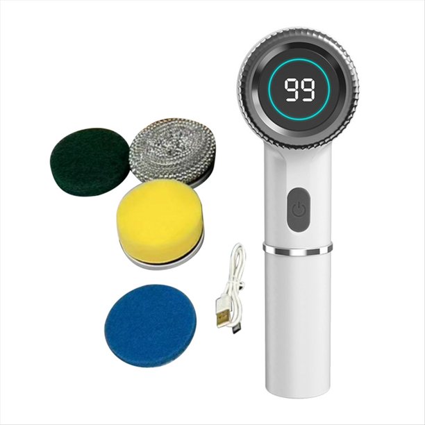 Fregadora Giratoria Eléctrica, Cepillo de Limpieza Eléctrico, Fregadora Eléctrica Inalámbrica con 5 Cabezales de Cepillo de Repuesto para Cocinas de Baño