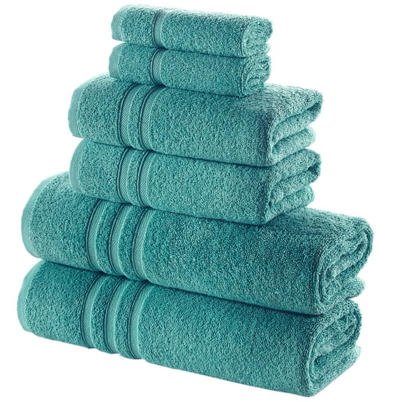 Hawmam Linen Bath Towels Set, 6-Pack, 100% Turkish Cotton, 600 GSM, Fluffy, Soft, Quickdry, Super Absorbent Towels for Bathroom, 2 Bath Towels, 2 Hand Towels, 2 Washcloths, Water Green, Teal Turquoise