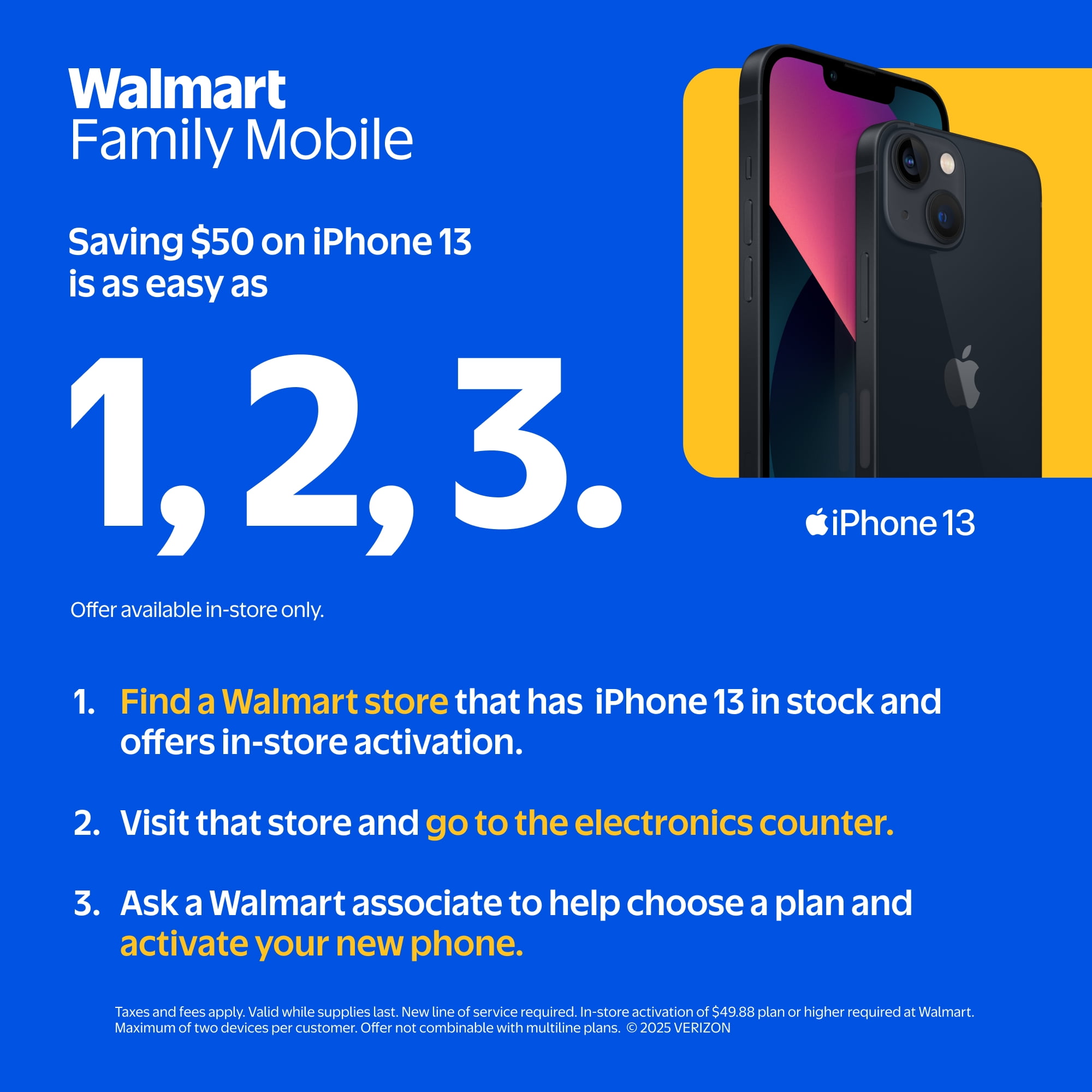 Walmart Family Mobile Apple iPhone 13, 128GB, 5G, Midnight