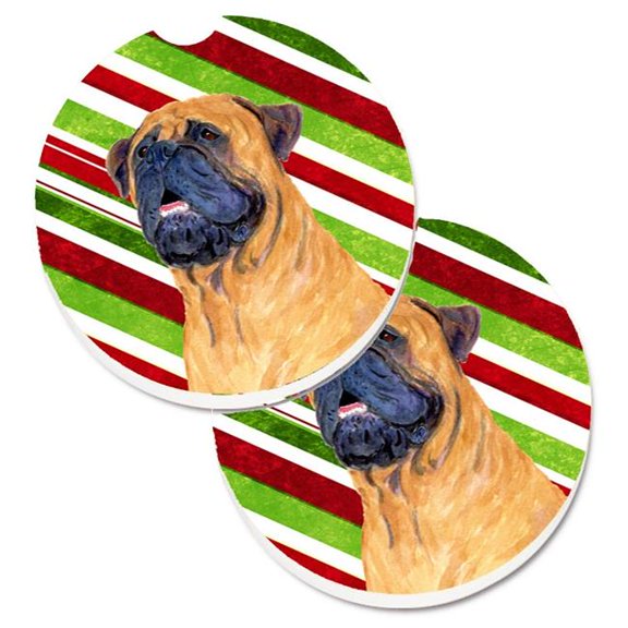 Mastiff Candy Cane Holiday Christmas Set of 2 Cup Holder Car Coaster