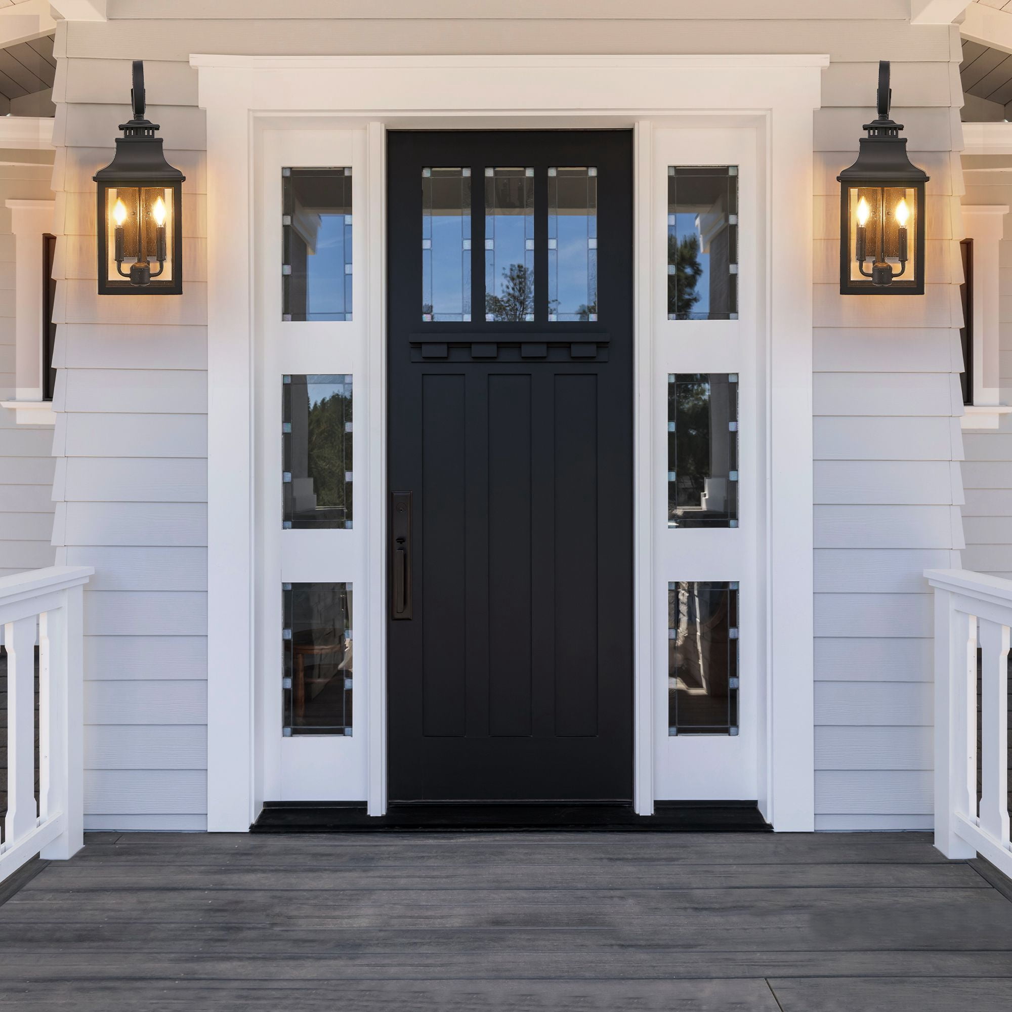 23 Inch Vintage Black Outdoor Wall Lantern Light, Single Sconce with Clear Seeded Glass Shade for Porch, Patio, Garden - Hardwired (Bulbs Not Included)