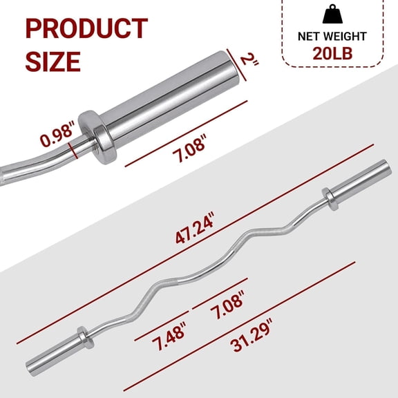Curl Barbell Bar 47 Inch, 2-Inch Weight Lifting Bar for Home Gym Squat Thrusts