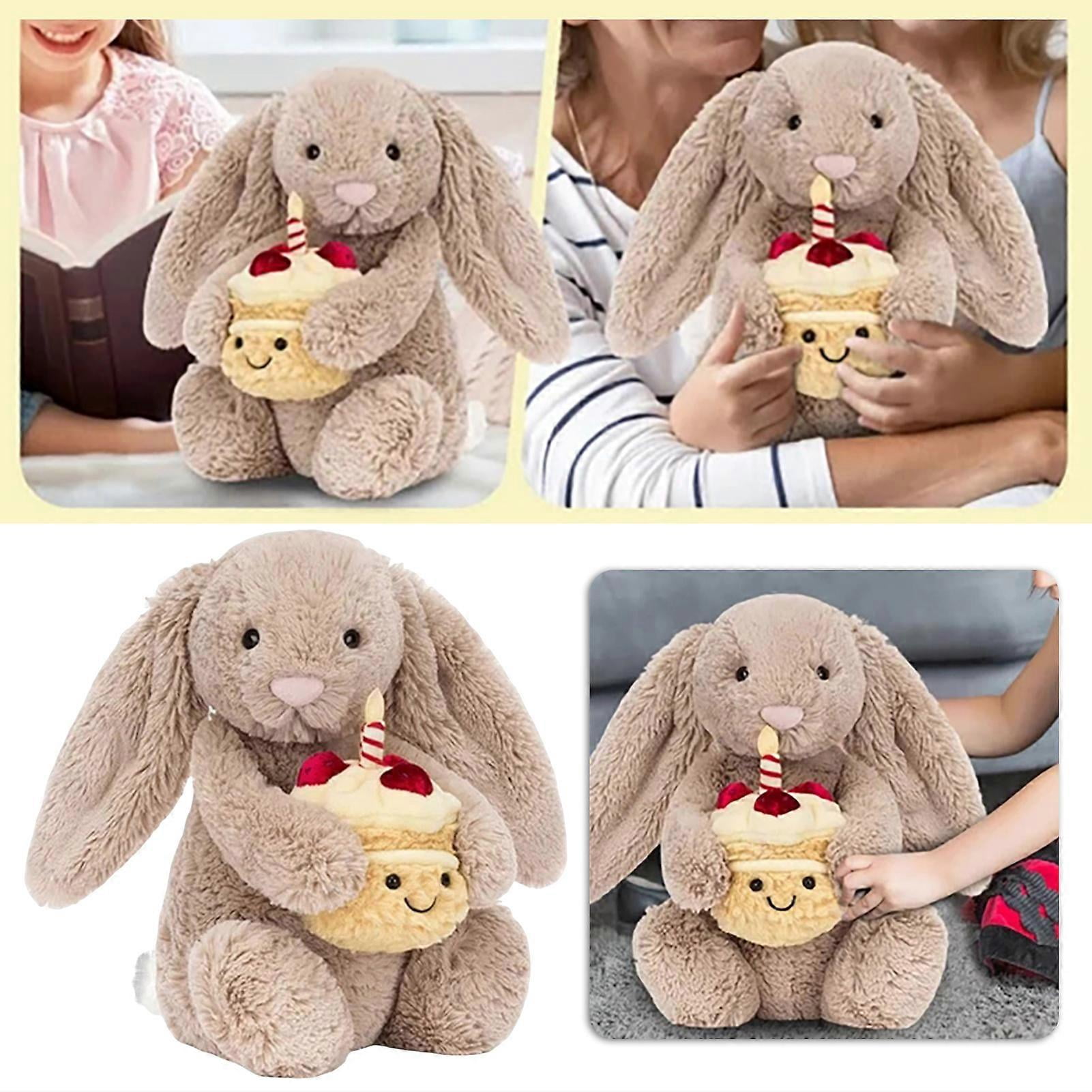 Birthday Cake Bunny Plush, Bashful Beige Bunny Soft Stuffed Animal