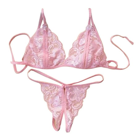 

Women Lingerie Underwear Set Lace Transparent Bra G-String Pink