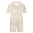 thumbnail image 4 of IROINNID Womens Two Piece Pajama Set Silk Sleepwear Short Sleeve Tops+ Shorts summer Homewear Clothes, 4 of 5