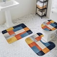 thumbnail image 3 of Abstract Stitching Bathroom Rugs Set Yellow Blue White Stripe Art Non Slip Absorbent Soft Bath Mats 3 Piece Set with Bathroom Rug, U-Shaped Floor Mat, Toilet Seat Cover Small Size, 3 of 9