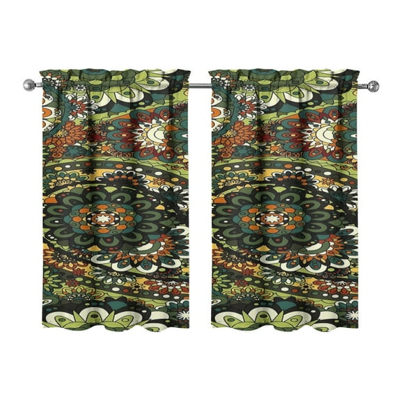 Paisley Design Kitchen Curtains - Vintage Tier Cafe Curtains for Bathroom Living RV Rod Pocket Window Drapes 36 Inch 2 Panels Set 28"x36" Window Treatment Tiers