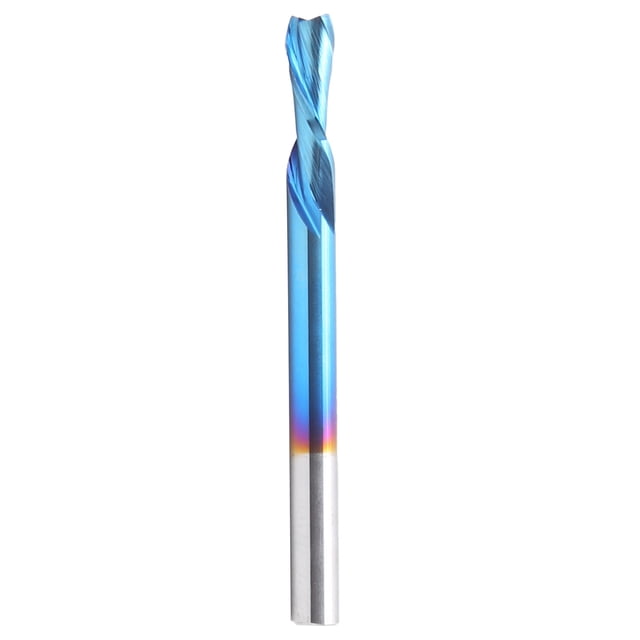 Fresa de dos flautas con revestimiento azul para zurdos, acero de tungsteno, 3,175 x 3,175 x 8 x 40