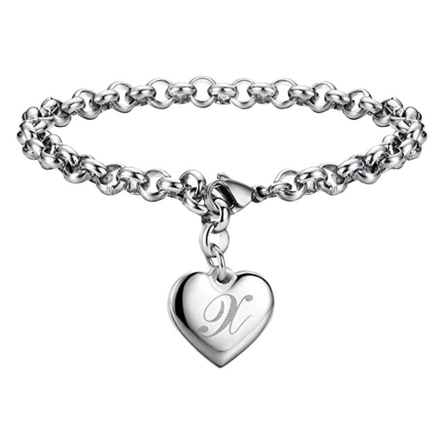 Pulseras con iniciales para adolescentes Pulseras con corazón de acero inoxidable para mujeres 26 letras Alfabeto Pulsera Regalos de joyería para niñas adolescentes