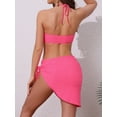 thumbnail image 3 of DARING DIVA Women's Rope Circle Halter Ribbed Bikini Set X-Small Rose Red, 3 of 6