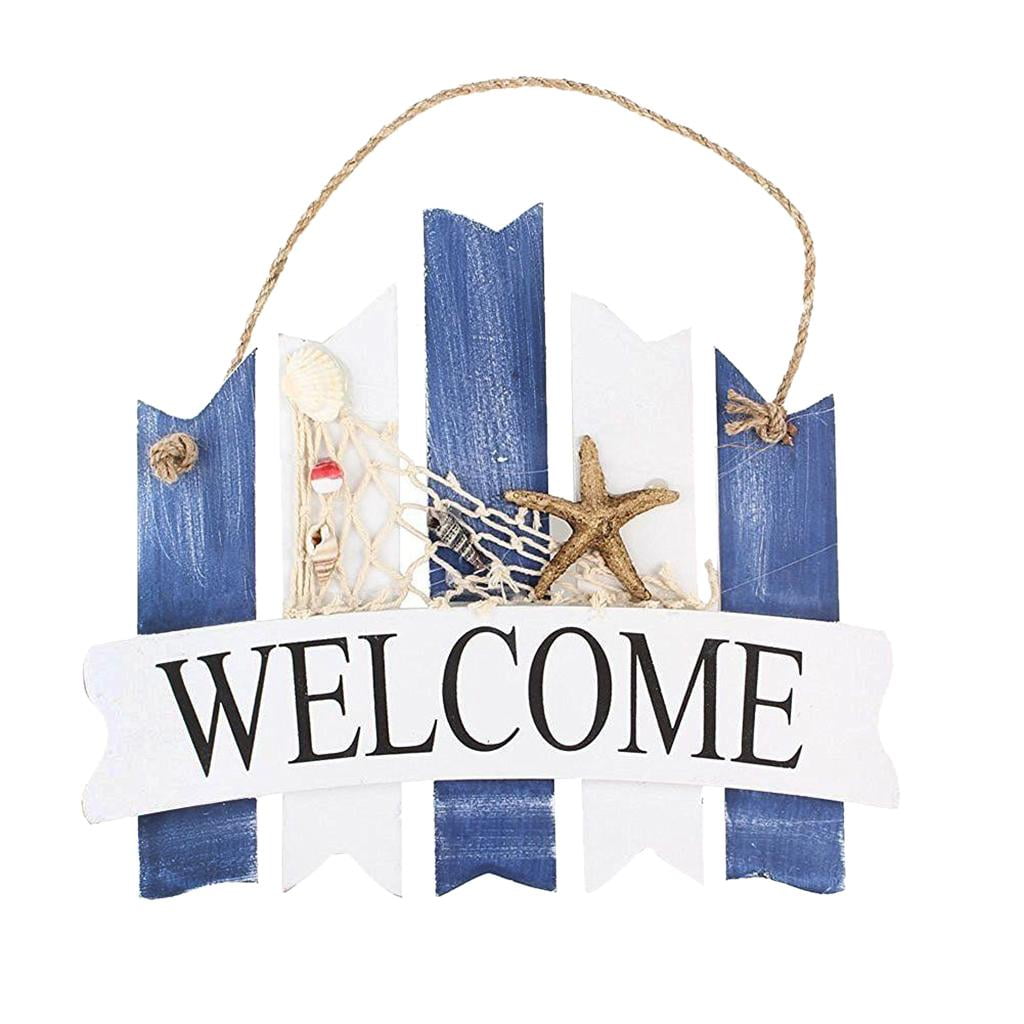 Nautical Decor Wooden Hanging Plaque WELCOME Sign for Shop Cafe Door