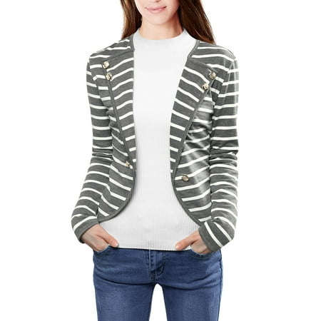 Buttoned Blazer - Women's Notched Lapel Button Blazer