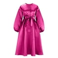 thumbnail image 3 of Oplxuo Satin Swing Cocktail Midi Dresses for Women Elegant Puff Sleeve Button Front A-Line Formal Party Prom Dress, 3 of 5