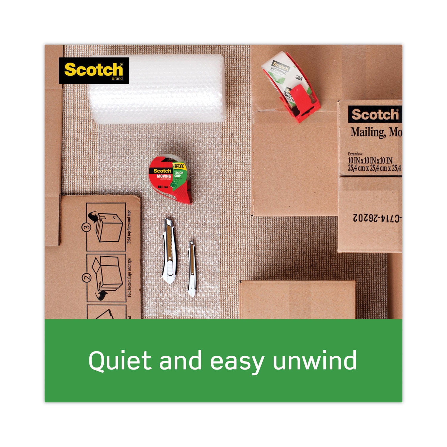 Scotch Tough Grip Moving Packaging Tape, 3" Core, 1.88" x 54.6 yds, Clear, 6/Pack